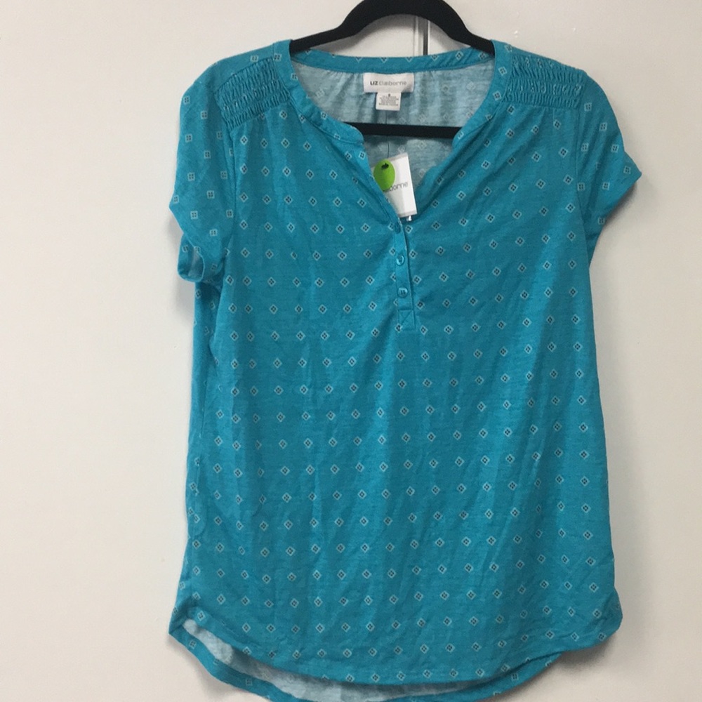 NWT Liz Claiborne top blouse smocked Henley